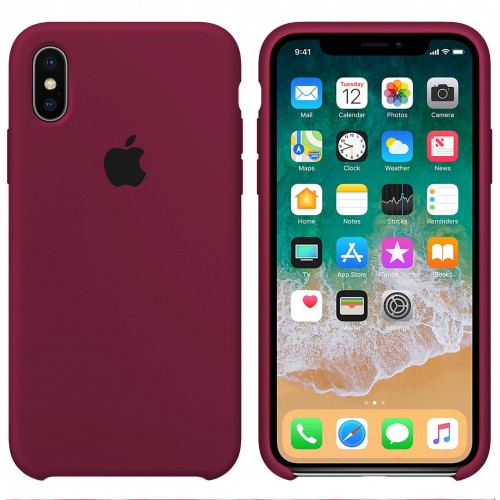 Silicone Case (AA) для iPhone X/XS (5.8") (Bordo)-0