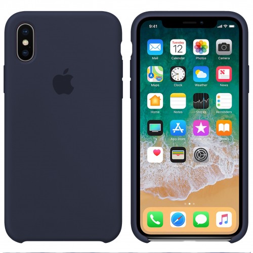 Silicone Case (AA) для iPhone X/XS (5.8") (Midnight  Blue)-0