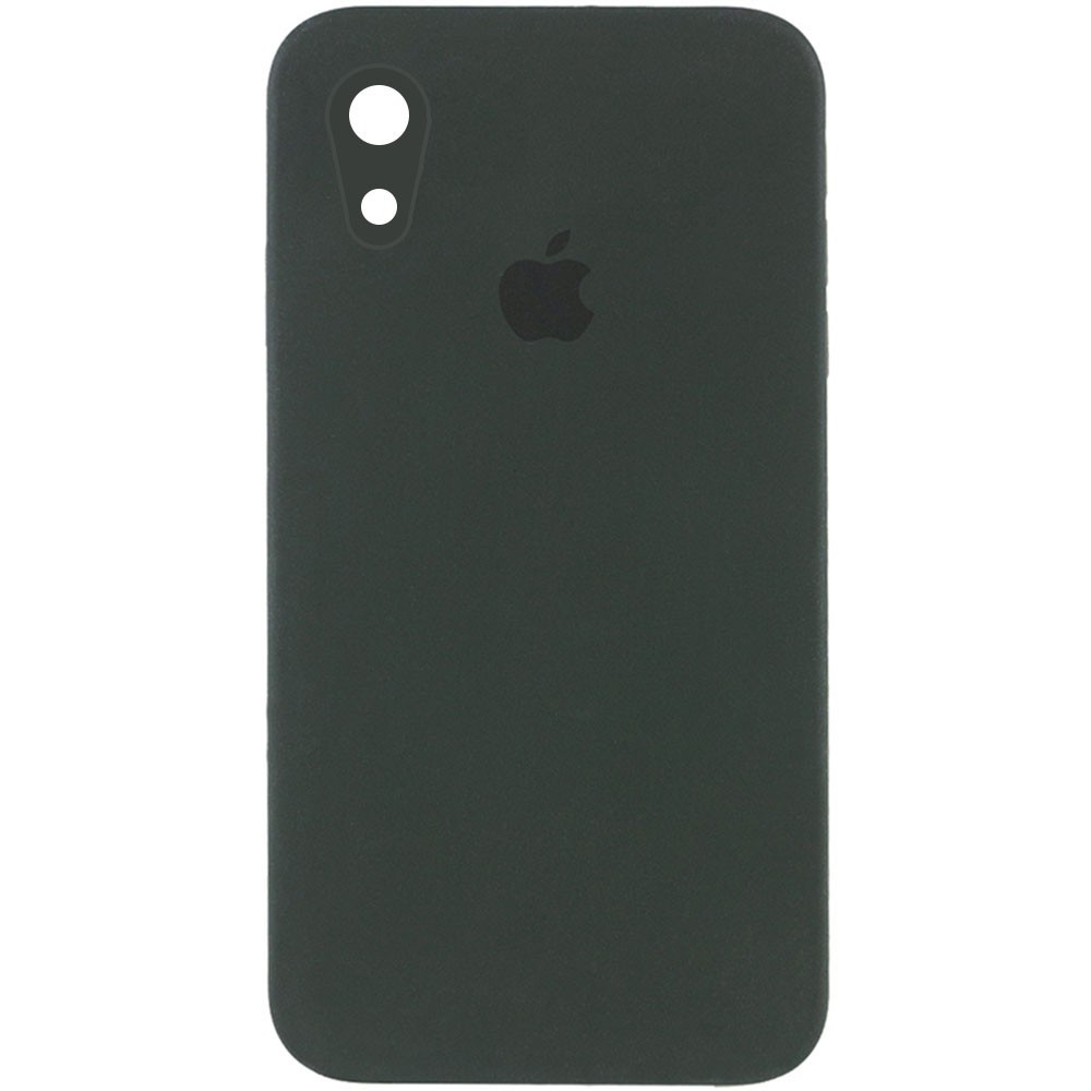 Silicone Case Square Full Camera Protective (AA) для iPhone XR (6.1")  (Black Green)-0