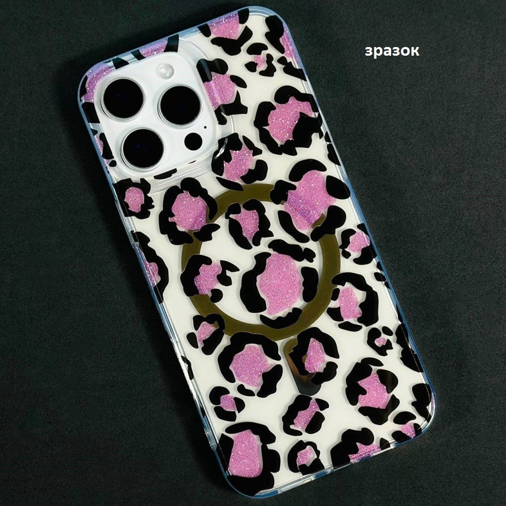 Накладка Transporent with Print Magsafe для IPhone Xs Max 6.5" Леопард рожевий-0