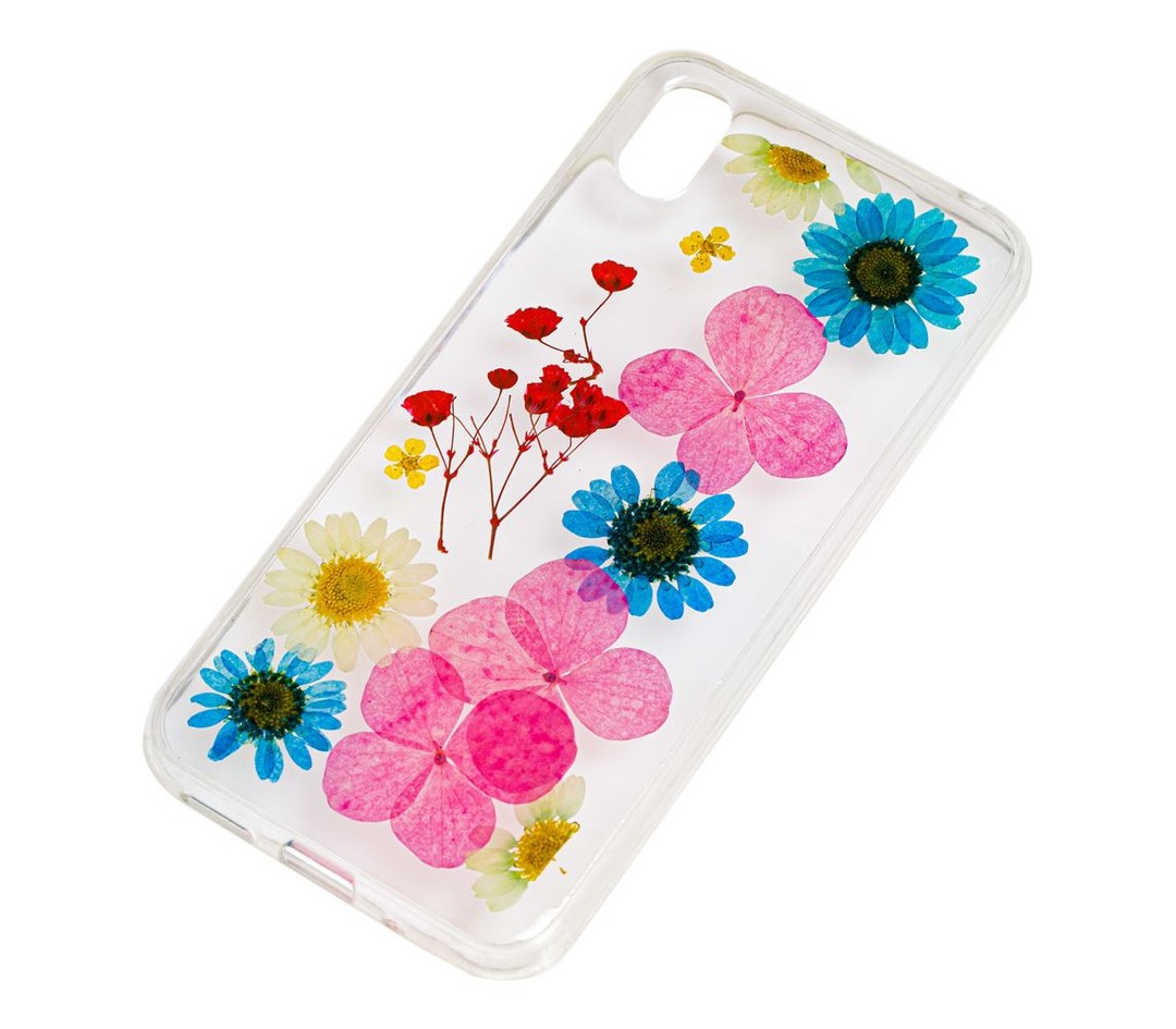 Накладка True flowersдля Huawei Y5 2019/Honor 8S  Рожеві квіти (силікон з натуральними квітами)-1
