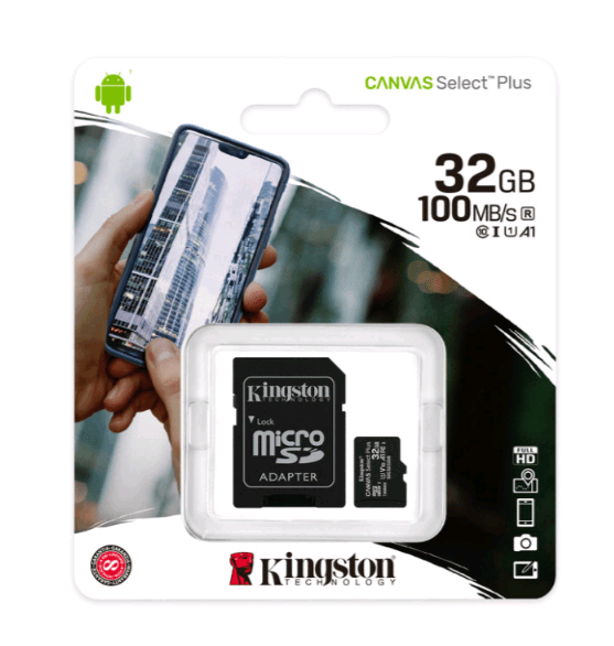 Карта пам`яті microSDHC 32Gb KIngston Canvas Select Plus A1 (UHS-1) (R-100Mb/s) + Adapter SD-0