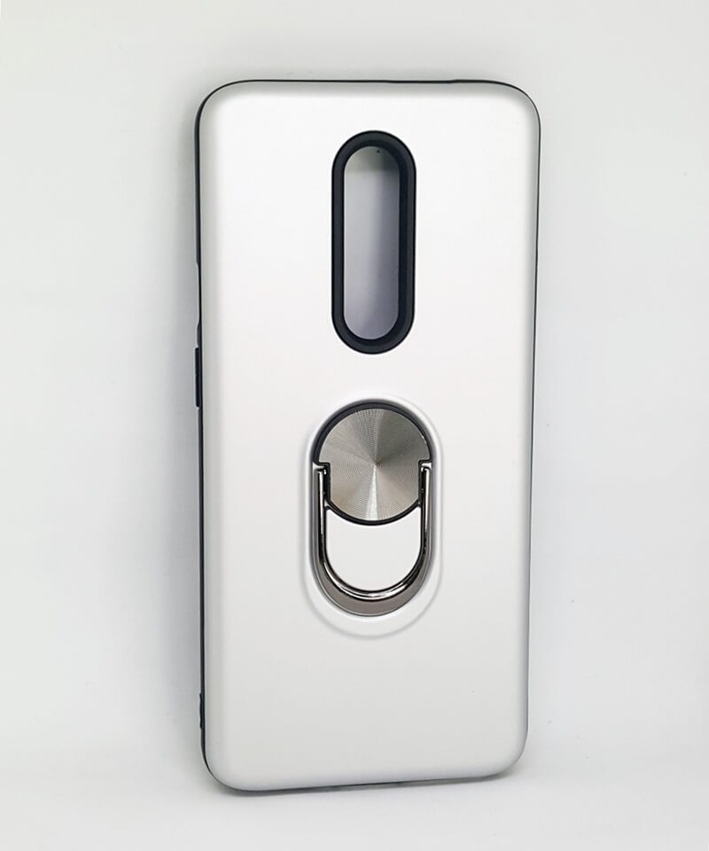 Чохол з кільцем SoftTouch для One Plus 7 Pro (Срібний)-0