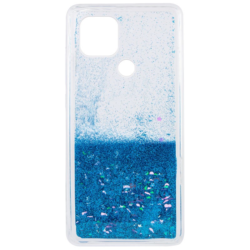 Накладка Liquid hearts для Oppo A15s / A15 блакитні блискітки, що плавають-0