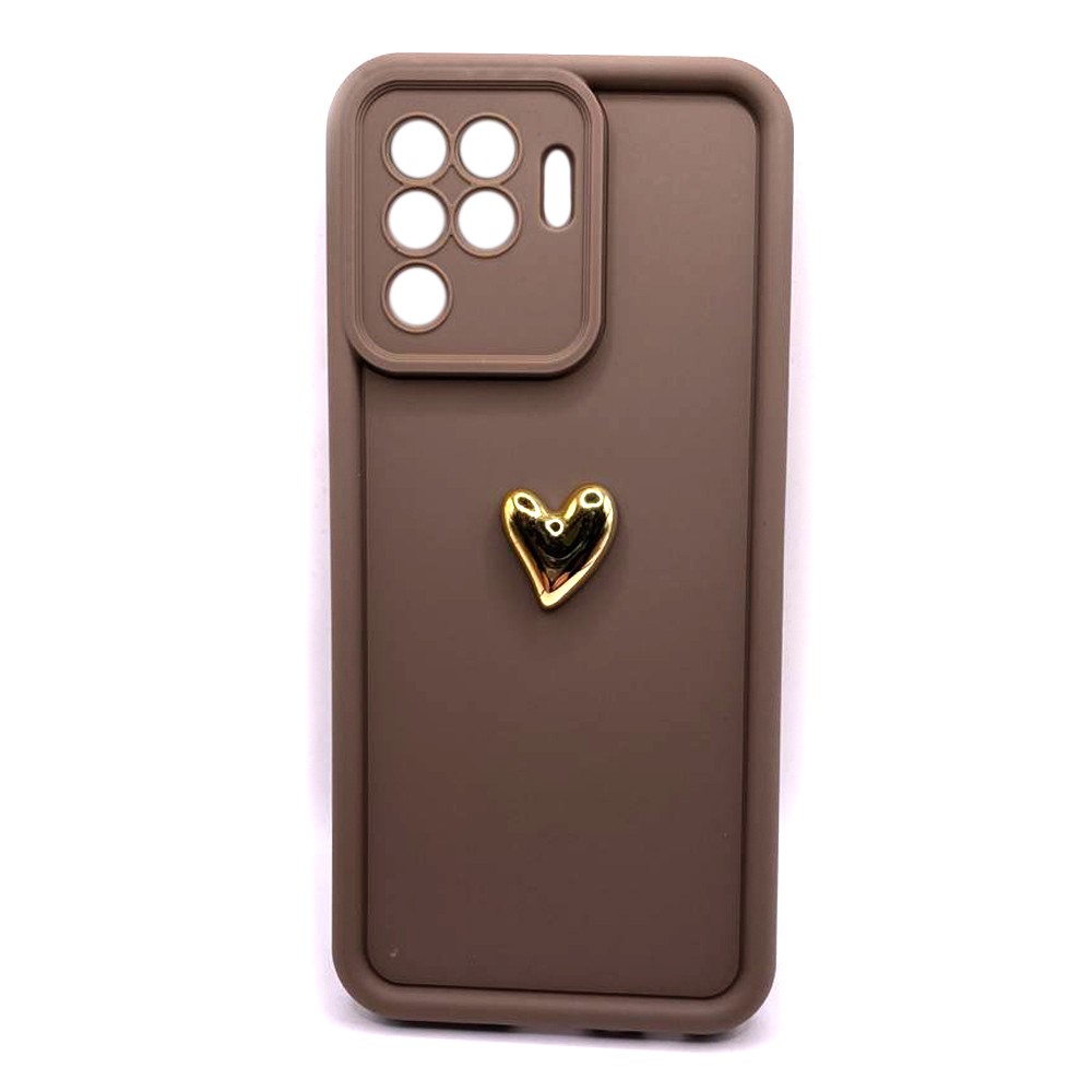 Накладка Luxury Candy 3D GoldHeart для Oppo Reno 5 Lite  (Brown)-0