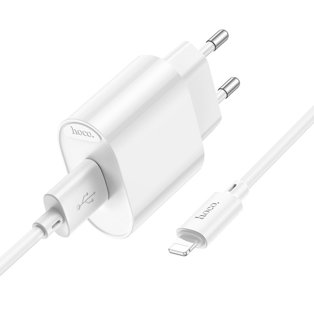 Мережевий зарядний пристрій Hoco C109A Fighter Lightning 1USB QC3.0 white-1