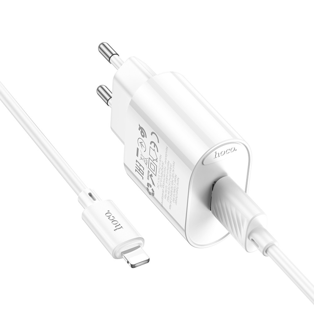 Мережевий зарядний пристрій Hoco C109A Fighter Lightning 1USB QC3.0 white-2
