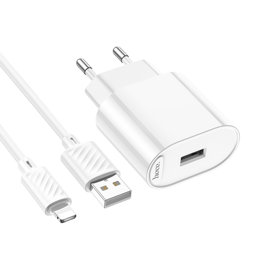 Мережевий зарядний пристрій Hoco C109A Fighter Lightning 1USB QC3.0 white-3