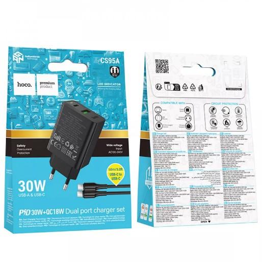 Зарядний блок Hoco CS95A 30W Type-C + USB-A (Black)
