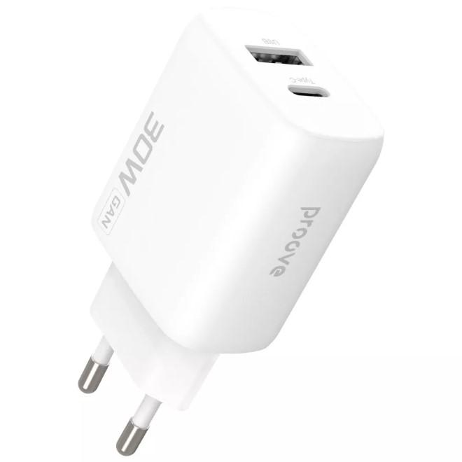 Зарядний блок Proove Silicone Power 2 30W (Type-C + USB) (white)