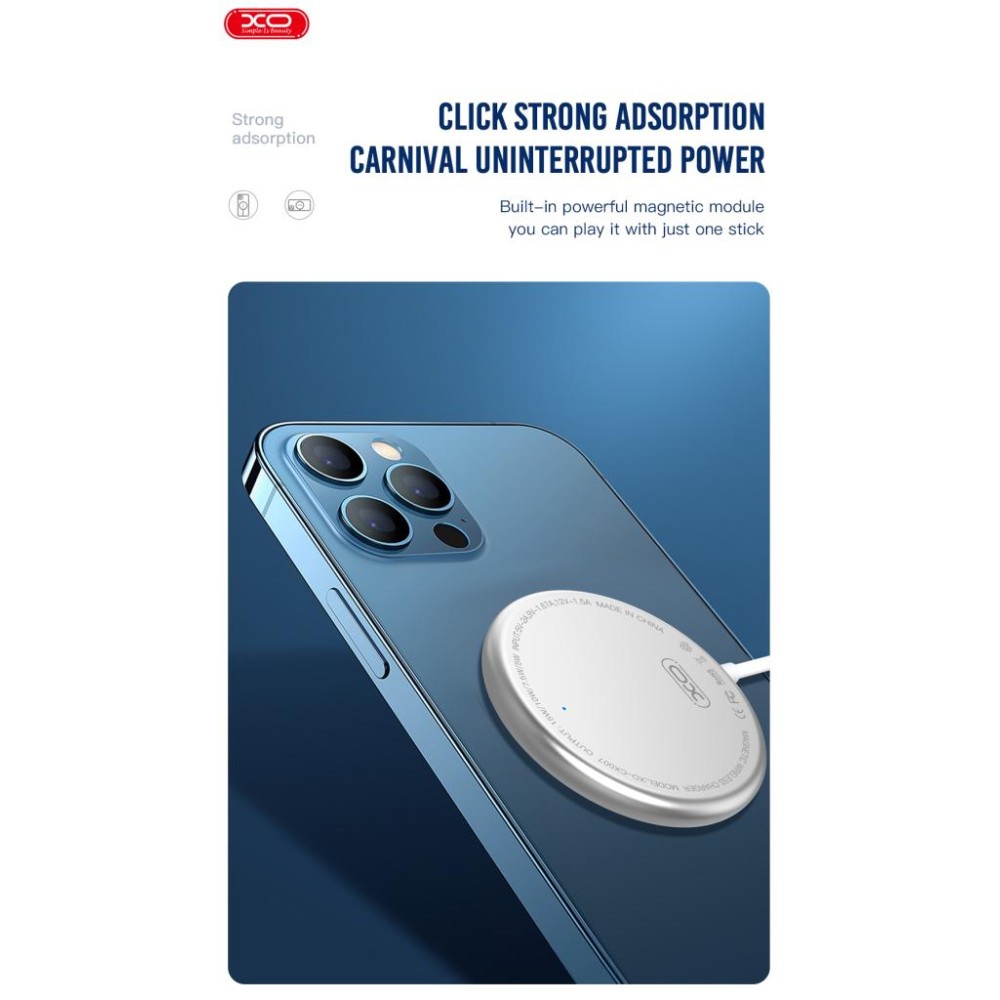 Бездротове ЗП XO CX008 MagSafe магнітне 15W Швидка зарядка (Чорний)-3