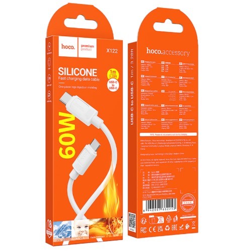 Кабель USB Hoco X122 Silicone Type-C to Type-C 60W (Білий)-0