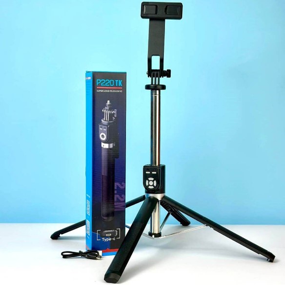Монопод Трипод P220 TK Super Long Telescopsc на штативі 2.2m Bluetooth (Чорний)-0