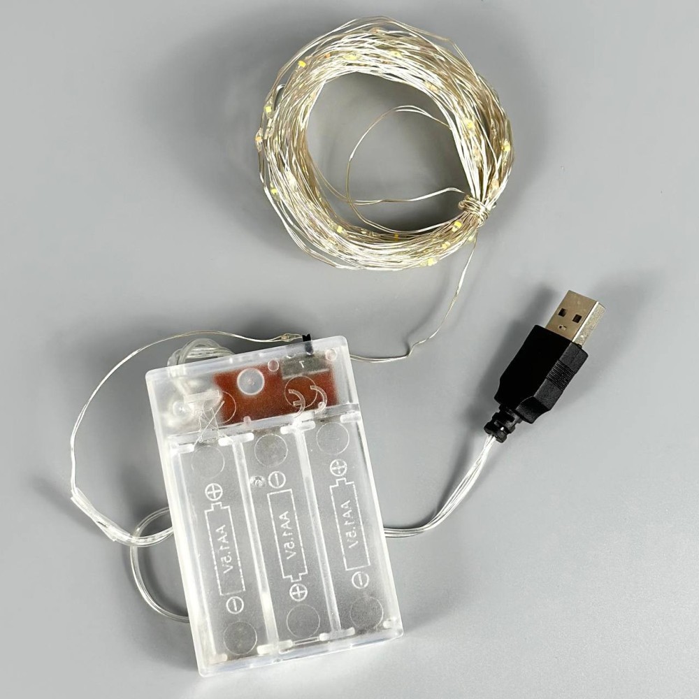Гірлянда Xmas Крапля роси 100 Led 10m Теплий/білий від батарейок+USB-1