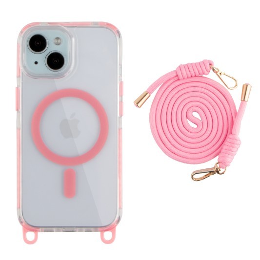 Чохол TPU+PC Lanyard Case with MagSafe для iPhone 13/14 (Pink)-0