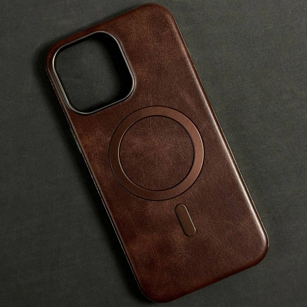Чохол Leather Magnetic для IPhone 16 Pro коричнева-0