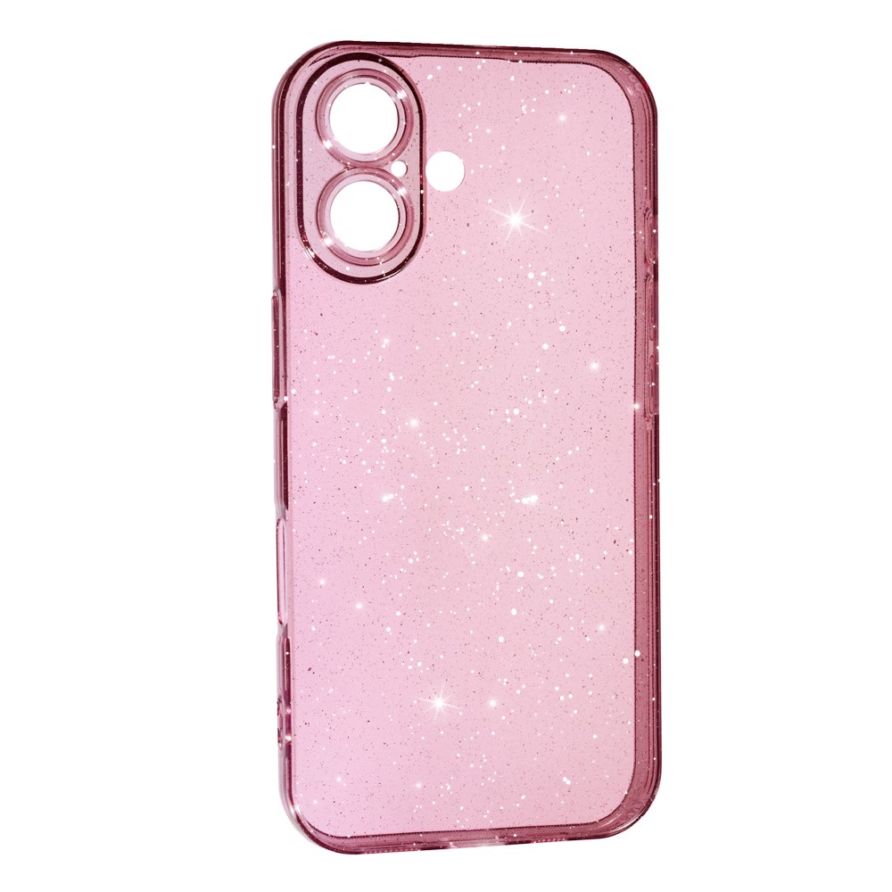 Накладка Molan Cano Glossy Jelly для IPhone 16 рожева з блискітками-0