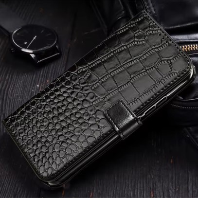 Чохол книжка з імітацією шкіри для Realme 8 / 8 Pro (чорна)-0