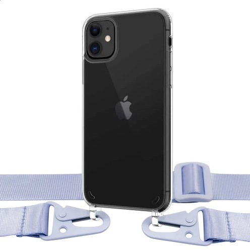 Накладка Strap для IPhone 12/12 Pro (Прозорий, бузковий ремінець)-0