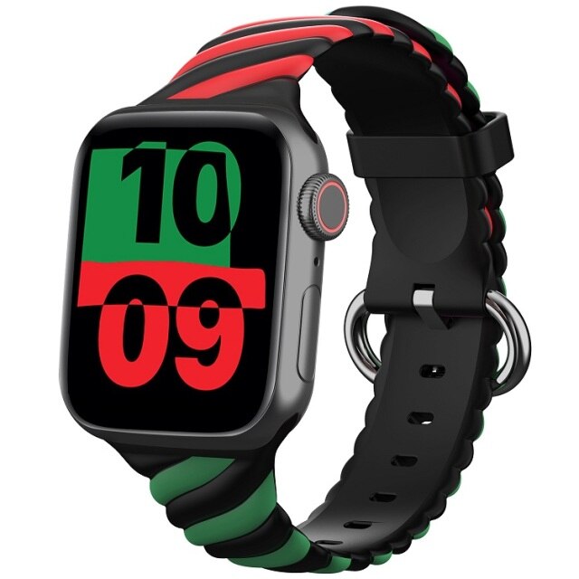 Ремінець Multicolor Silicone для Apple Watch 38mm/40mm чорно-червоно-зелений-0