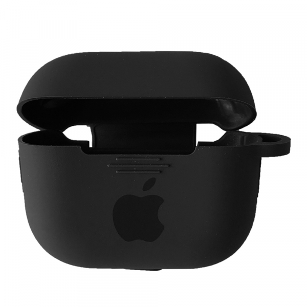 Чохол для AirPods 3 Silicone Case Apple Logo + карабін (Black)-0