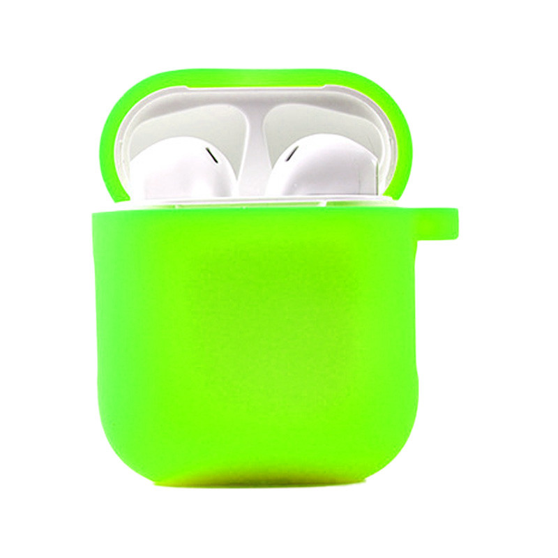 Silicone Case для Airpods 1/2 з мікрофіброю (Neon Green)-0