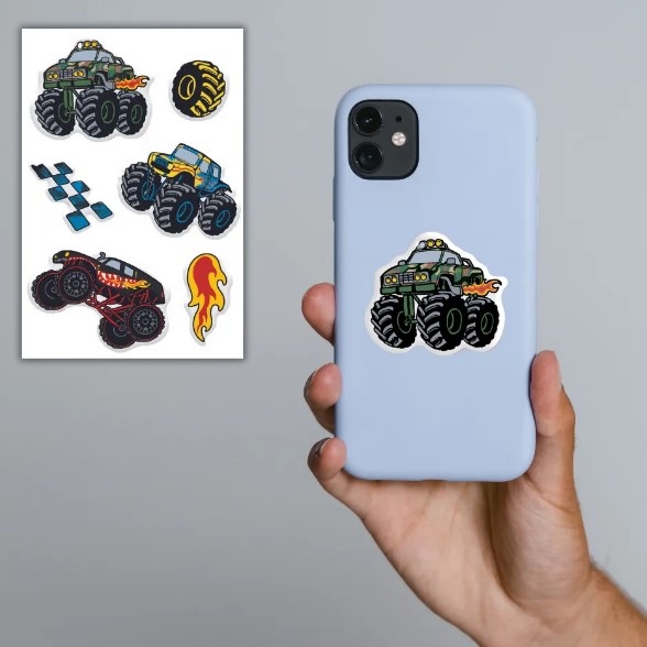 3D стікери "Monster-truck Fire"  Набір 6 стікерів-0