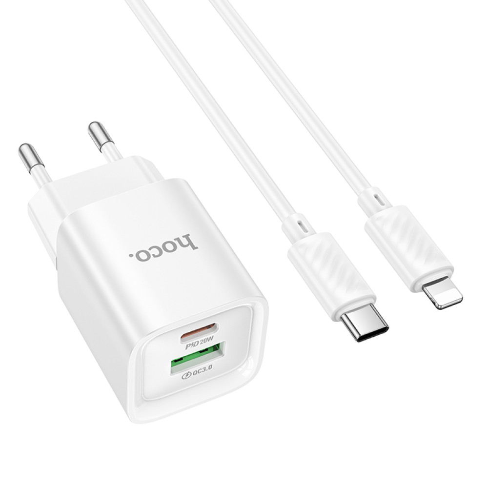Зарядний пристрій HOCO C147A Charm PD20W+QC3.0 (Type-C to Lightnind) White-1