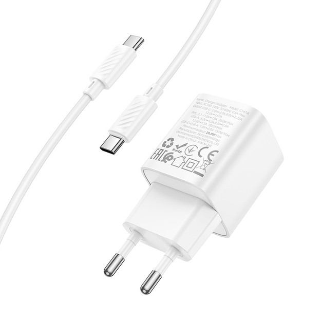 Зарядний пристрій HOCO C147A Charm PD20W+QC3.0 (Type-C to Type-C) White-1