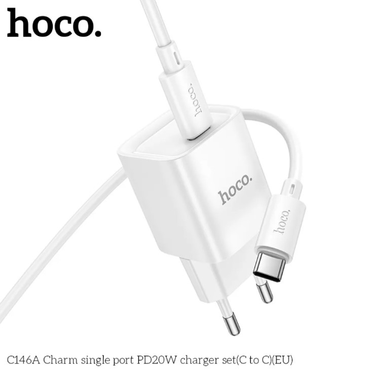 Зарядний пристрій HOCO C146A Charm single port (Type-C to Type-C) White-1