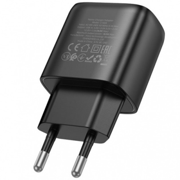 Зарядний пристрій HOCO C140A Smart single port QC3.0 18W  Black-1