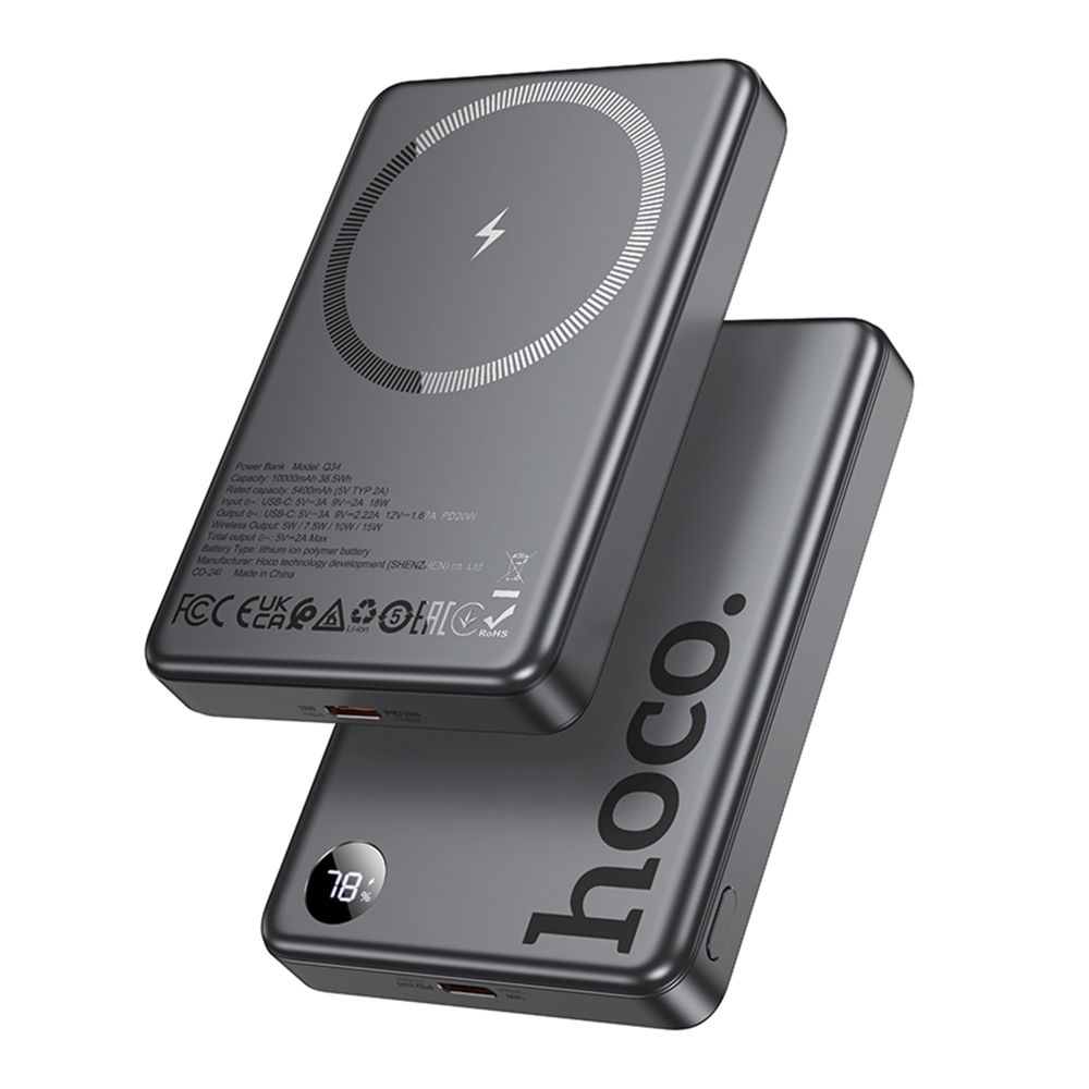 Power Bank Hoco Q34 Clever PD20W magnetic with digital display 10000mAh (Сірий)-1