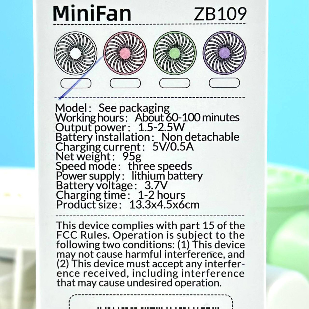 Портативний вентилятор ZB109 Mini з акумулятором (Білий)-1